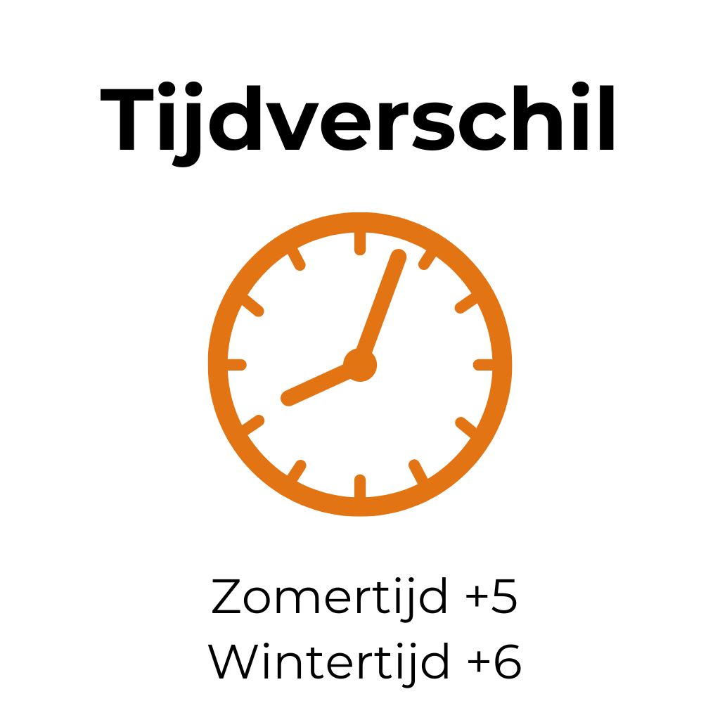Tijdverschil Thailand – zomertijd +5 uur, wintertijd +6 uur.